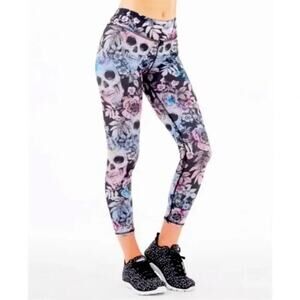 Evolution and Creation Skull Floral Athletic Leggings Sz Small Crop EVCR